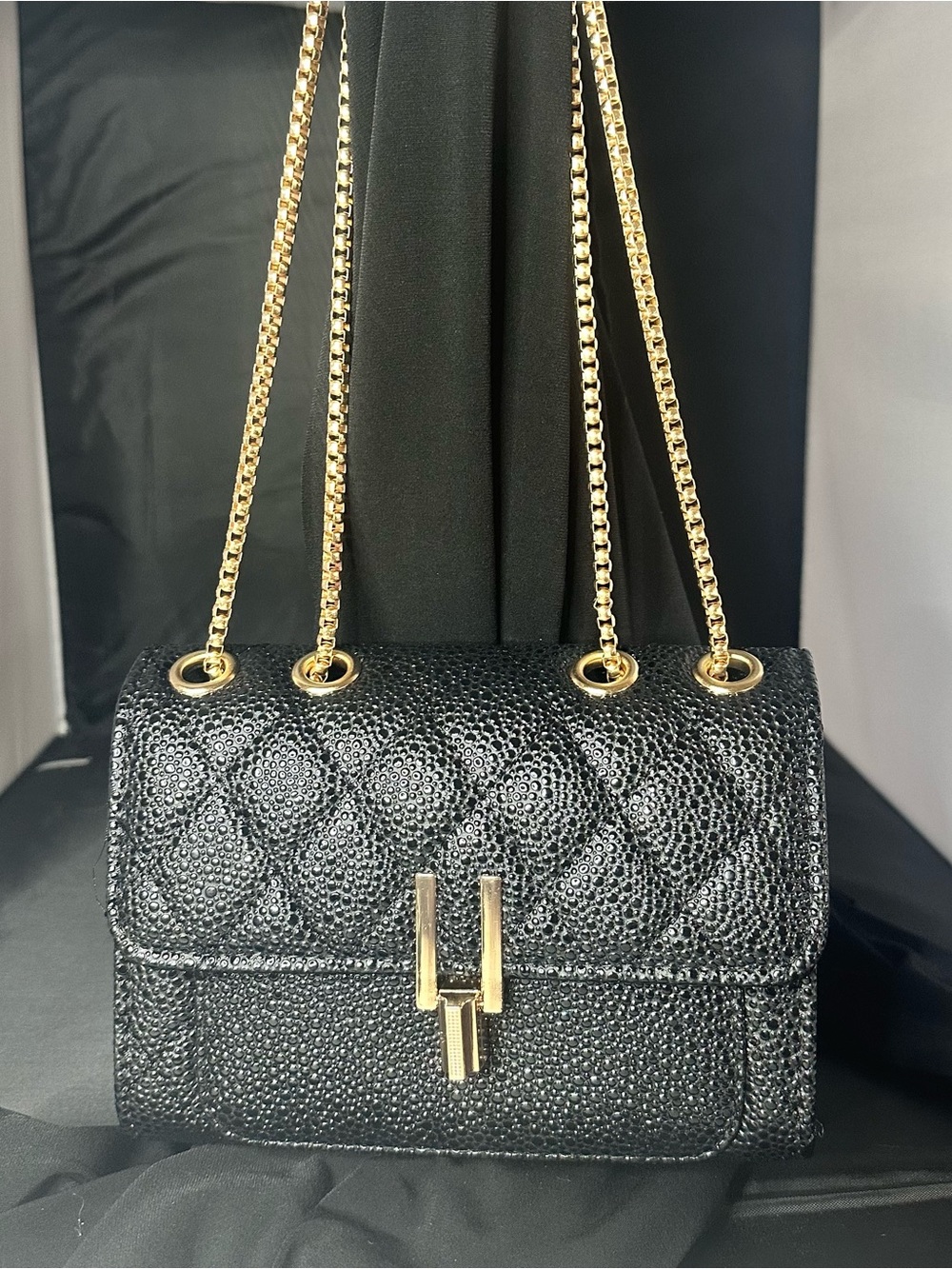 Black Quilted Crossbody Bag Gold Chain Twist Lock Shoulder Purse NWT